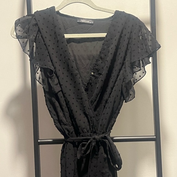 Bohemian Casual Wrap V Neck Ruffle Cap Sleeveless Belt A-Line Pleated Hem Midi - Picture 9 of 11